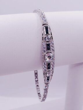 925 Sterling Silver Sapphire Blue CZ & Diamond Simulant Bracelet